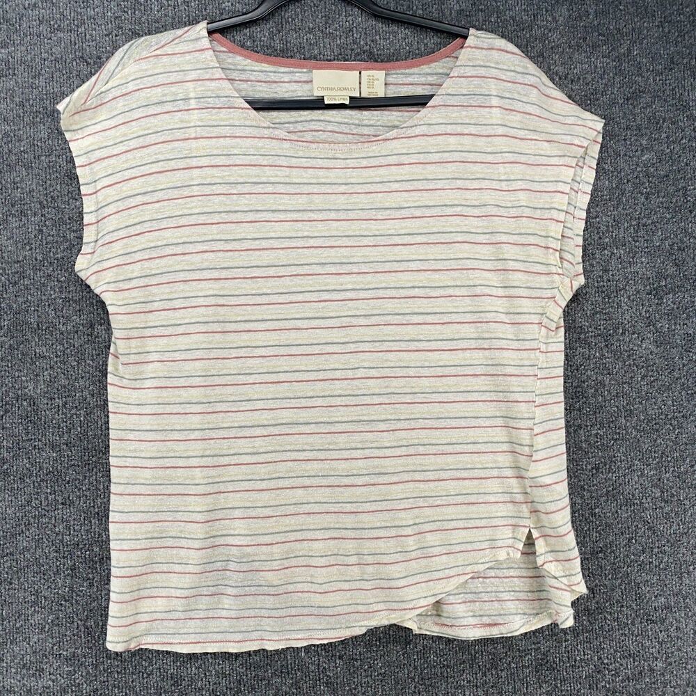 Cynthia‎ Rowley Top Size XL Linen Striped Short Sleeve Lightweight Beachy Resort